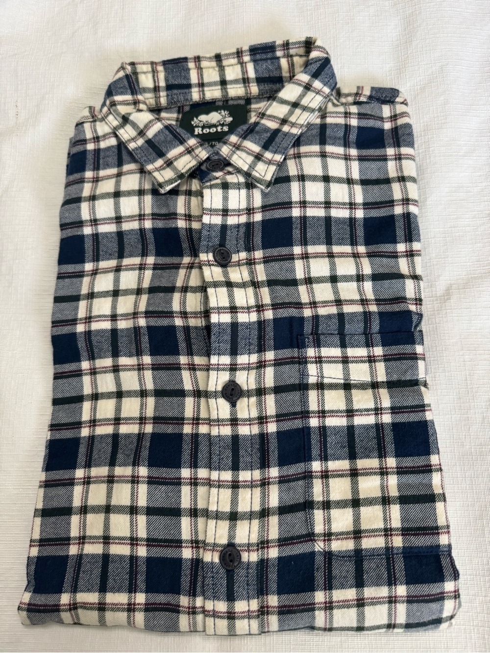 Roots Blue and White Casual Button Down Shirt 100% Organic cotton